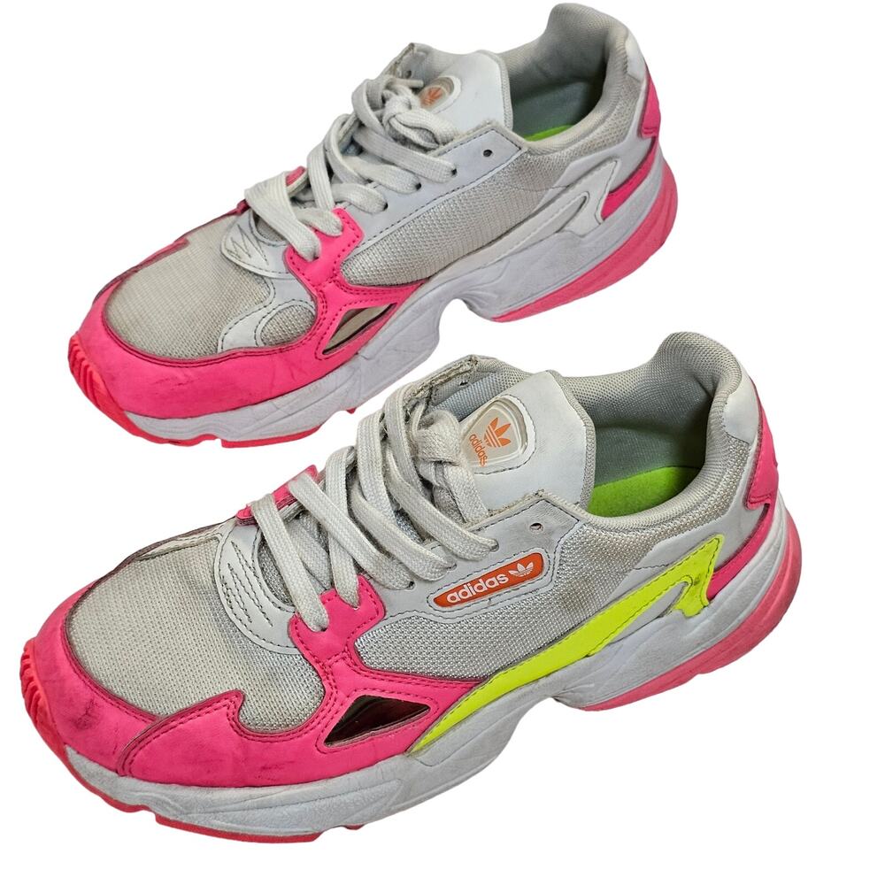 Adidas Womens Pink Neon White Falcon Lifestyle Sneakers Shoes Size 80